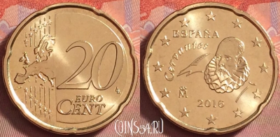 Испания 20 евроцентов 2016 года, KM# 1148, UNC, 122k-010