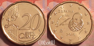 Испания 20 евроцентов 2018 года, KM# 1148, UNC, 122k-093