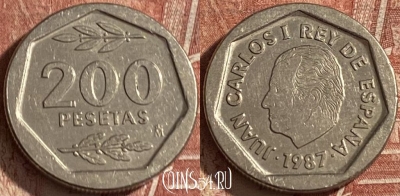 Испания 200 песет 1987 года, KM# 829, 153r-141