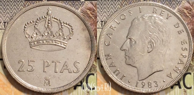 Испания 25 песет 1983 года, KM# 824, 127-131