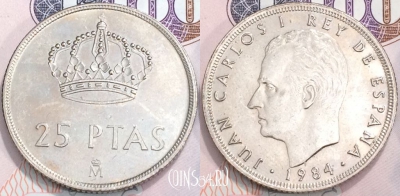 Испания 25 песет 1984 года, KM# 824, 127-110
