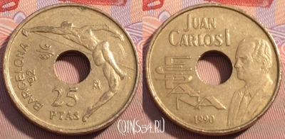 Испания 25 песет 1990 года, KM# 851, 097b-127
