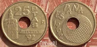 Испания 25 песет 1992 года, KM# 905, 327q-014