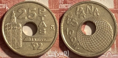Испания 25 песет 1992 года, KM# 905, 491р-122
