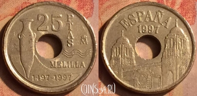 Испания 25 песет 1997 года, KM# 983, 167n-132