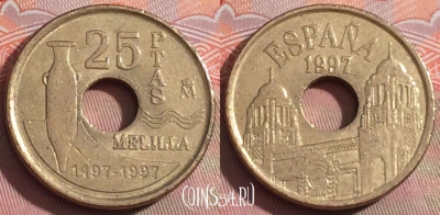 Испания 25 песет 1997 года, KM# 983, 235a-060