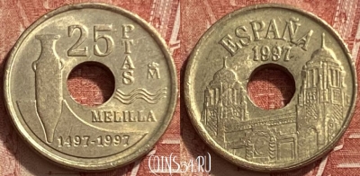 Испания 25 песет 1997 года, KM# 983, 326q-140