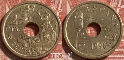 Испания 25 песет 1998 года, KM# 990, 233r-092