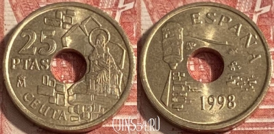 Испания 25 песет 1998 года, KM# 990, 265r-062 ♛
