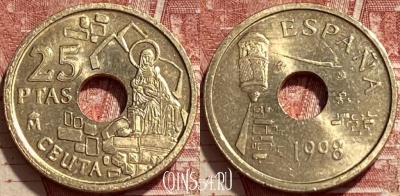 Испания 25 песет 1998 года, KM# 990, 407q-133