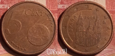 Испания 5 евроцентов 2006 года, KM# 1042, 250l-074