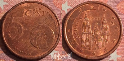Испания 5 евроцентов 2006 года, KM# 1042, 356-114