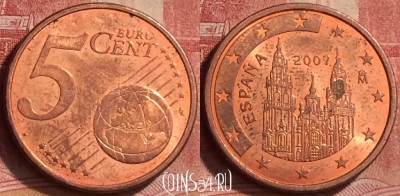 Испания 5 евроцентов 2007 года, KM# 1042, 266l-061