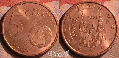 Испания 5 евроцентов 2007 года, KM# 1042, 413-019