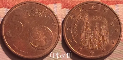 Испания 5 евроцентов 2008 года, KM# 1042, 078o-016