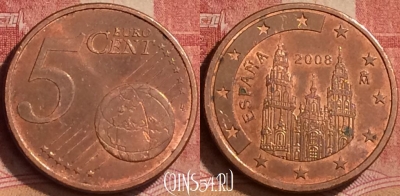 Испания 5 евроцентов 2008 года, KM# 1042, 261l-090