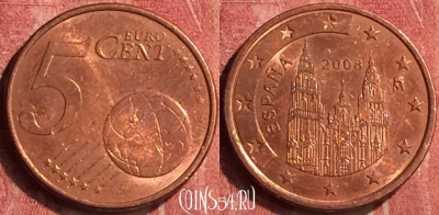 Испания 5 евроцентов 2008 года, KM# 1042, 408-058