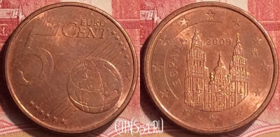 Испания 5 евроцентов 2009 года, KM# 1042, 168m-111