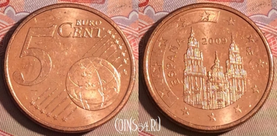 Испания 5 евроцентов 2009 года, KM# 1042, 223a-124