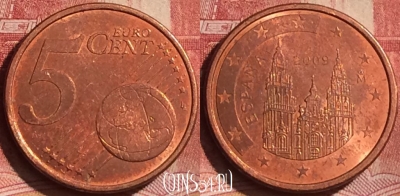 Испания 5 евроцентов 2009 года, KM# 1042, 248l-050