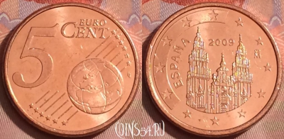 Испания 5 евроцентов 2009 года, KM# 1042, 254k-048