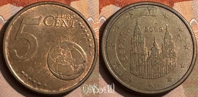 Испания 5 евроцентов 2009 года, KM# 1042, 467s-555