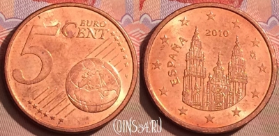 Испания 5 евроцентов 2010 года, KM# 1046, 081l-129