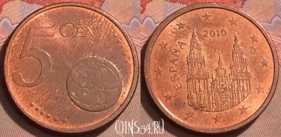 Испания 5 евроцентов 2010 года, KM# 1046, 128l-121