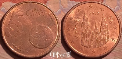 Испания 5 евроцентов 2010 года, KM# 1046, 232l-134