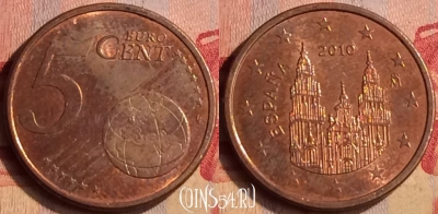 Испания 5 евроцентов 2010 года, KM# 1046, 403-100