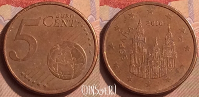 Испания 5 евроцентов 2010 года, KM# 1046, 450-055
