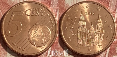 Испания 5 евроцентов 2010 года, KM# 1046, 484р-015