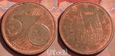 Испания 5 евроцентов 2016 года, KM# 1046, 198l-111