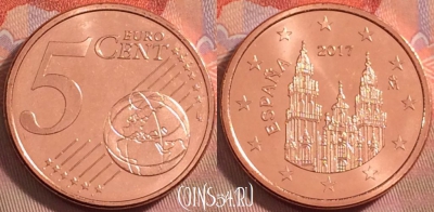 Испания 5 евроцентов 2017 года, KM# 1046, UNC, 111k-139