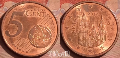 Испания 5 евроцентов 2017 года, KM# 1046, 238l-058
