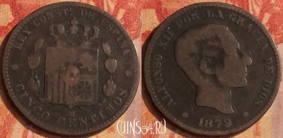 Испания 5 сентимо 1879 года, KM# 674, 173o-107