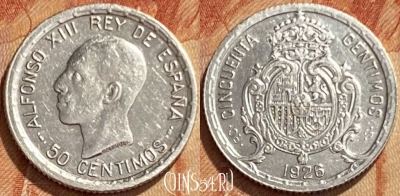 Испания 50 сентимо 1926 года Ag, KM# 741, 461q-369 ♛