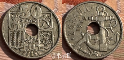 Испания 50 сентимо 1949 года, KM# 777, 163s-070