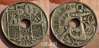 Испания 50 сентимо 1949 года, KM# 777, 175s-006