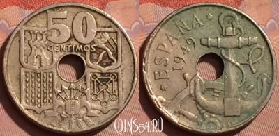 Испания 50 сентимо 1949 года, KM# 777, 232l-037