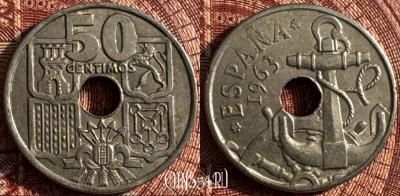 Испания 50 сентимо 1963 года, KM# 777, 366s-135