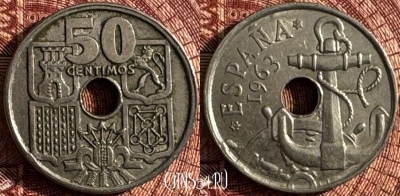 Испания 50 сентимо 1963 года, KM# 777, 367s-010