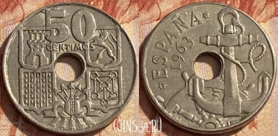 Испания 50 сентимо 1963 года, KM# 777, 443q-013