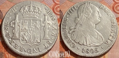 Испания 8 реалов 1805 года, Ag, KM# 432, 461q-279 ♛