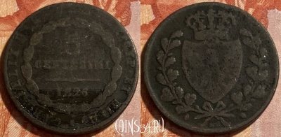 Сардиния 5 чентезимо 1826 года, KM# 127, 493р-026 ♛