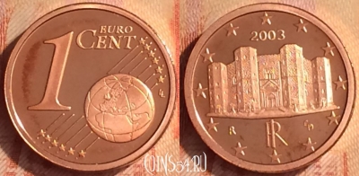 Италия 1 евроцент 2003 года, KM# 210, PROOF, 500o-037