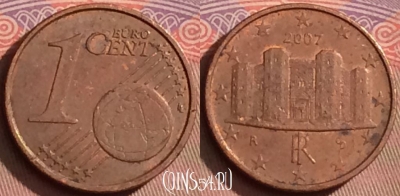 Италия 1 евроцент 2007 года, KM# 210, 093l-121