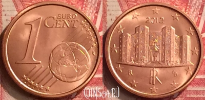 Италия 1 евроцент 2012 года, KM# 210, UNC, 303m-030