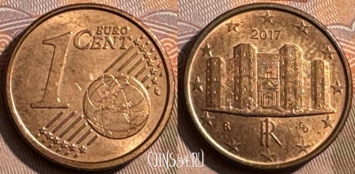 Италия 1 евроцент 2017 года, KM# 210, 467s-508