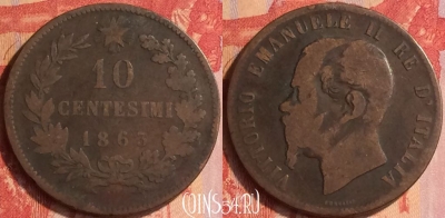 Италия 10 чентезимо 1863 года, KM# 11, 434-115